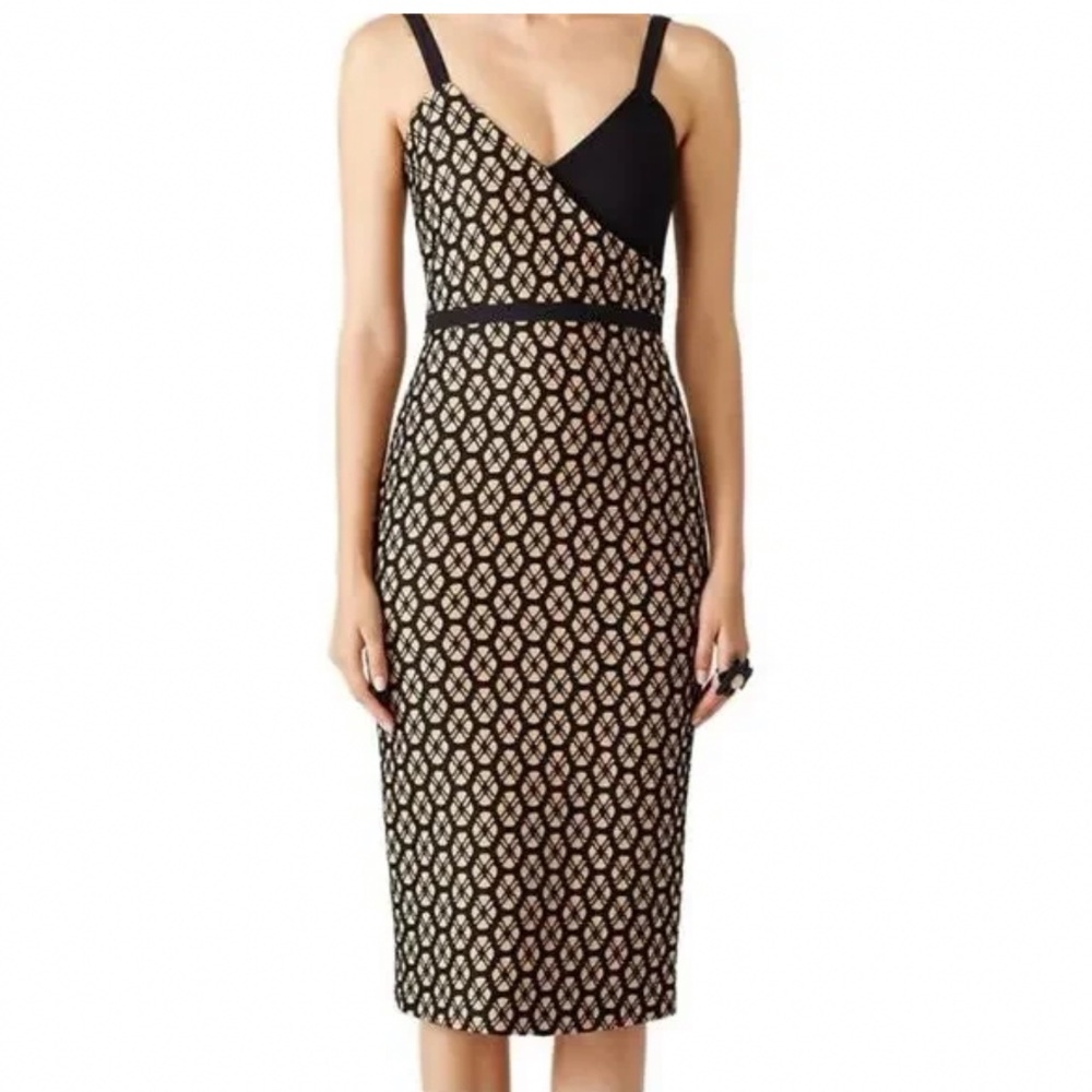 Cinq a Sept Sera Sheath Midi Dress in Black & Carmel Womens Size 2